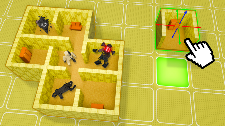 Official top-down screenshot showing a maze layout with rooms, furniture, and monsters